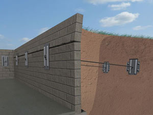 A graphic illustration of a foundation wall system installed in White