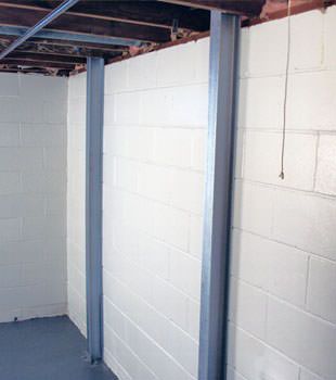 A PowerBrace™ i-beam foundation wall repair system in Pittsburgh