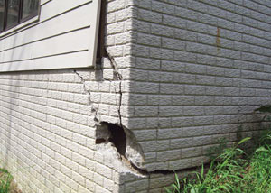 A severely damaged foundation wall in Allison Park