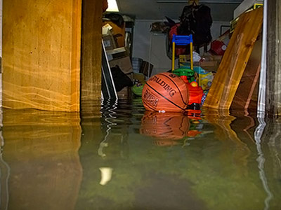 Example of a basement floosed after a small leak