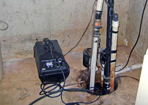 Pedestal sump pump system installed in a home in Johnstown